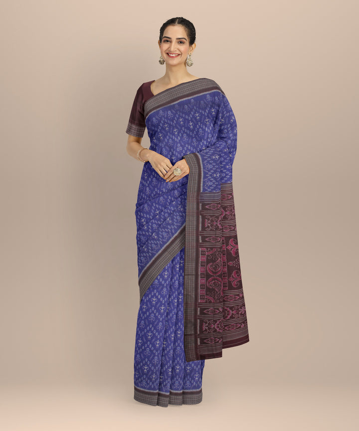 Navy blue brown silk handloom sambalpuri saree