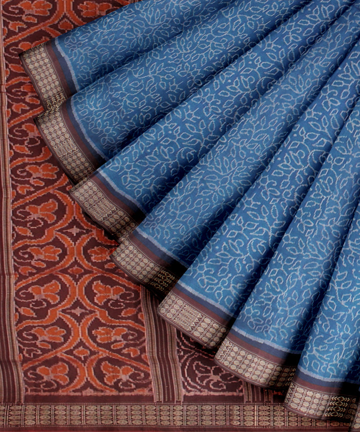 Sky blue maroon silk handloom sambalpuri saree