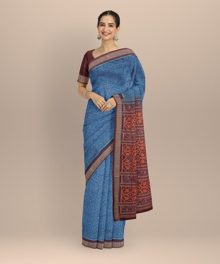 Sky blue maroon silk handloom sambalpuri saree