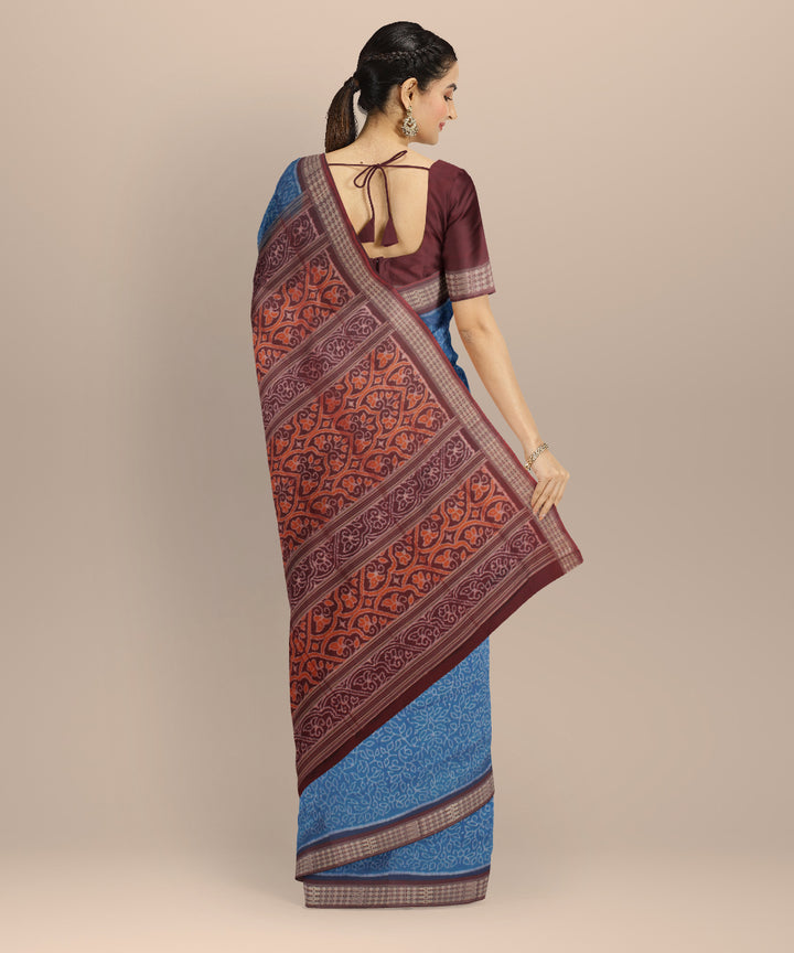 Sky blue maroon silk handloom sambalpuri saree