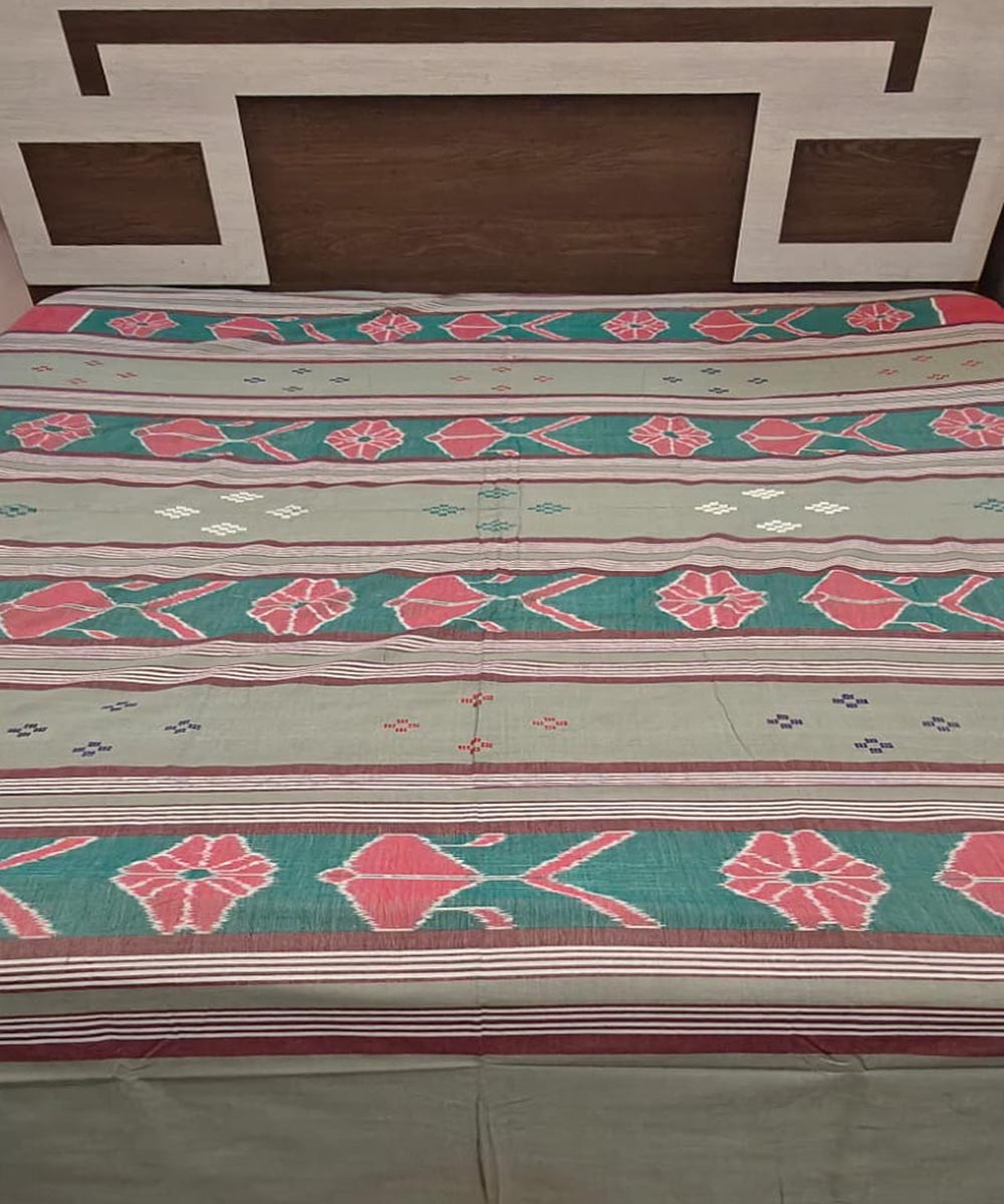 Olive green stripe handwoven sambalpuri cotton bedsheet