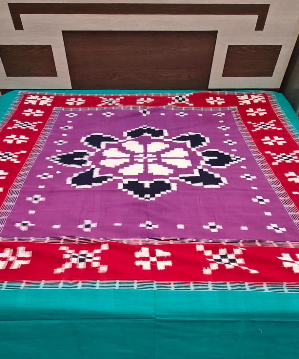 Purple red handwoven sambalpuri cotton bedsheet