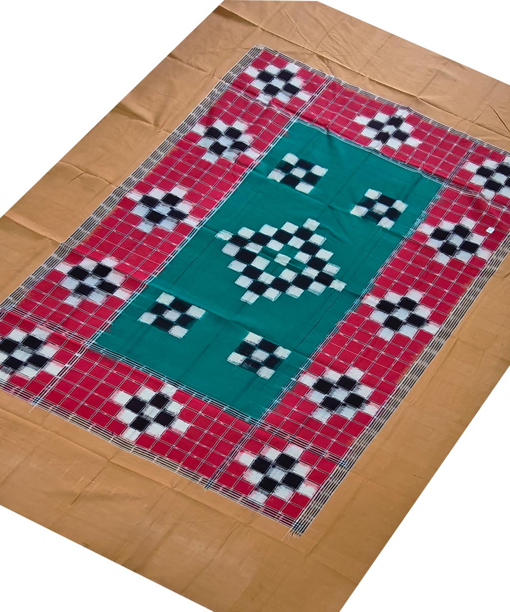 Dark green red handwoven sambalpuri cotton bedsheet