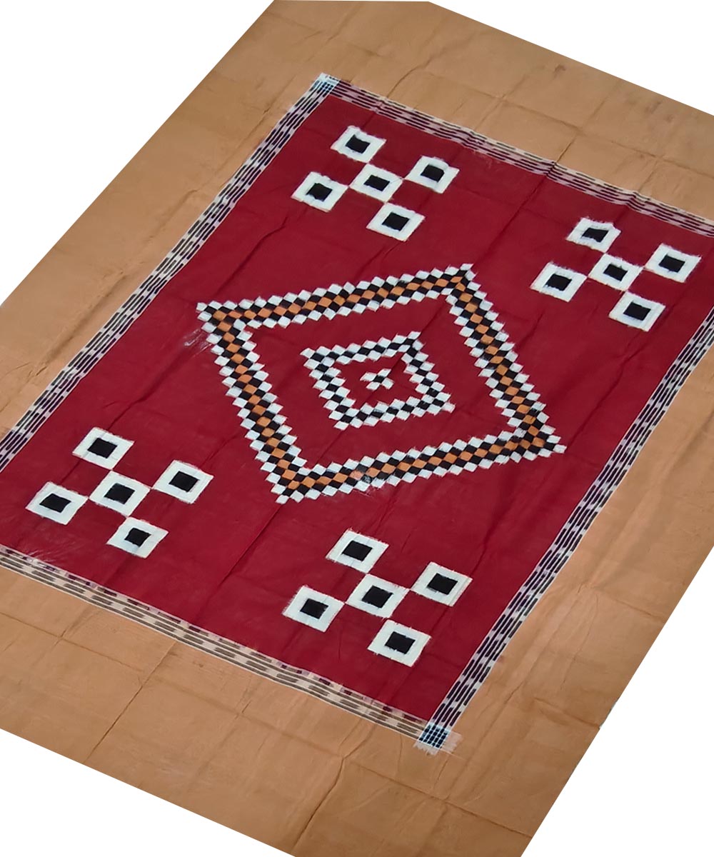 Red beige handwoven sambalpuri cotton bedsheet