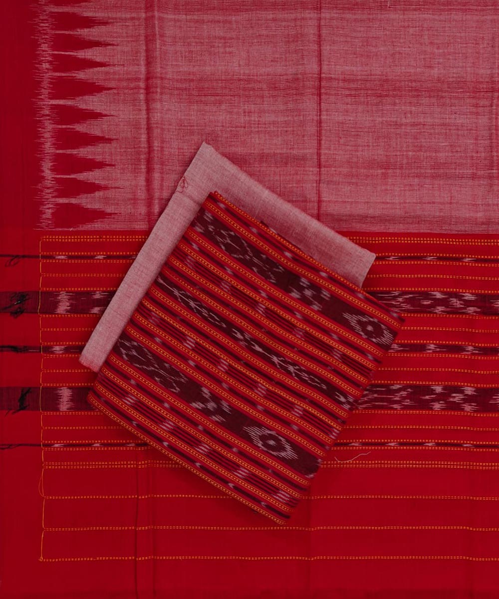 Red pink handwoven cotton nuapatna dress material – GoSwadeshi