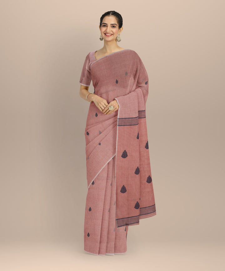 Peach blue handwoven cotton jamdani saree
