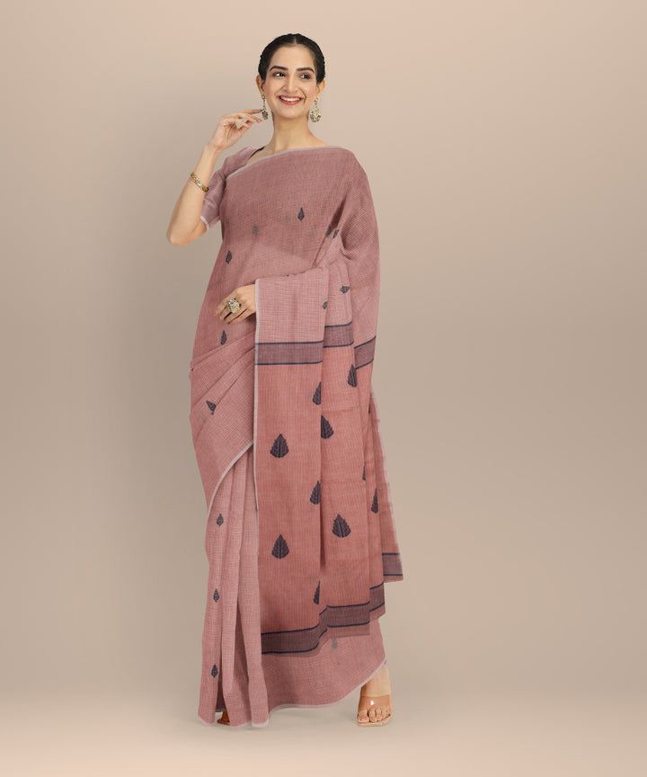Peach blue handwoven cotton jamdani saree