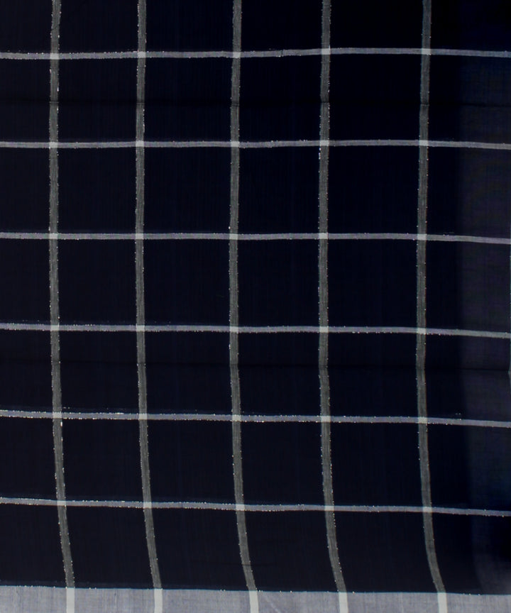 Navy blue grey handwoven cotton jamdani saree