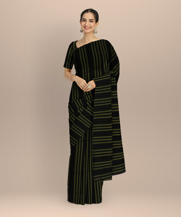 Black green handwoven cotton bengal saree