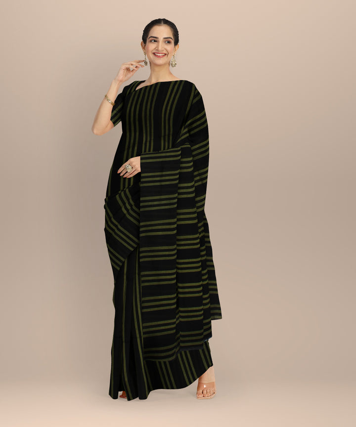 Black green handwoven cotton bengal saree