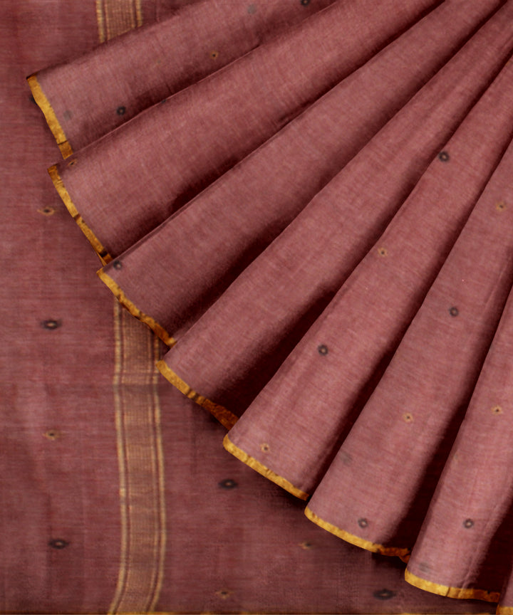 Peach brown handwoven cotton jamdani saree