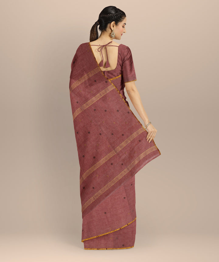 Peach brown handwoven cotton jamdani saree