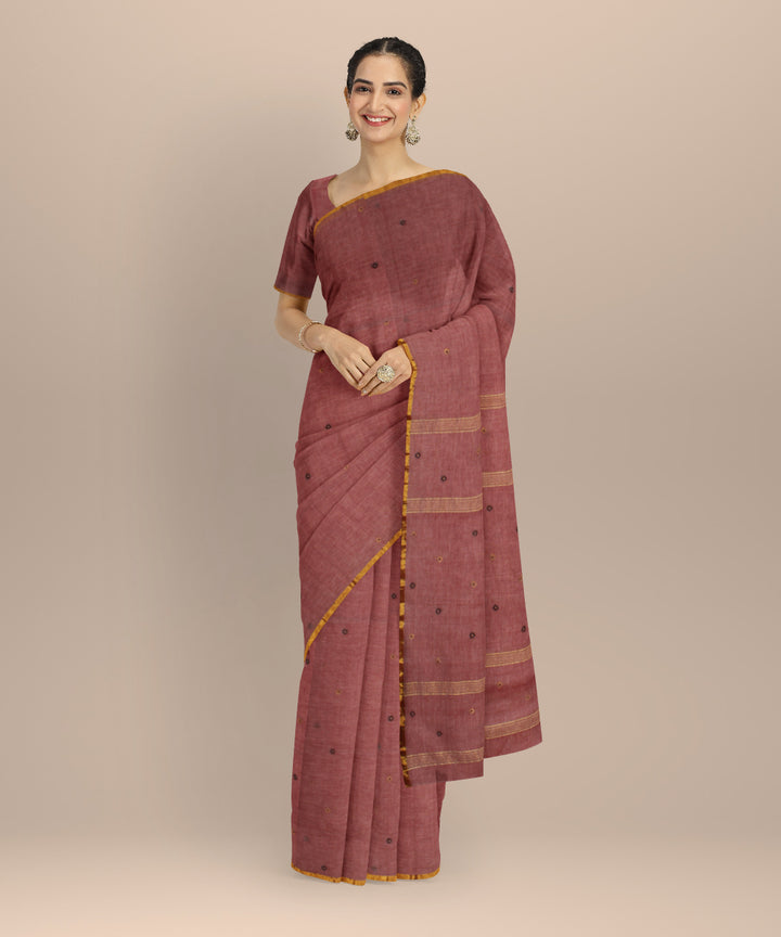 Peach brown handwoven cotton jamdani saree