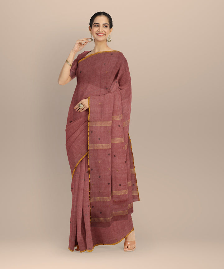 Peach brown handwoven cotton jamdani saree