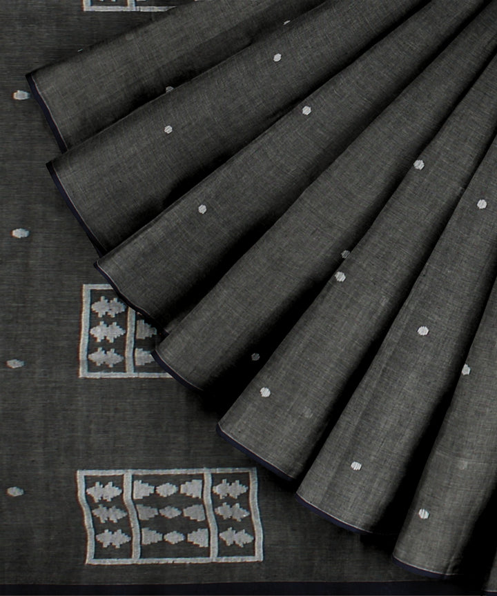 Grey white handwoven cotton jamdani saree