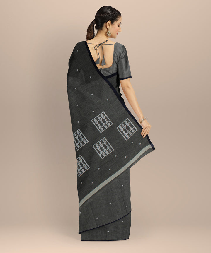 Grey white handwoven cotton jamdani saree