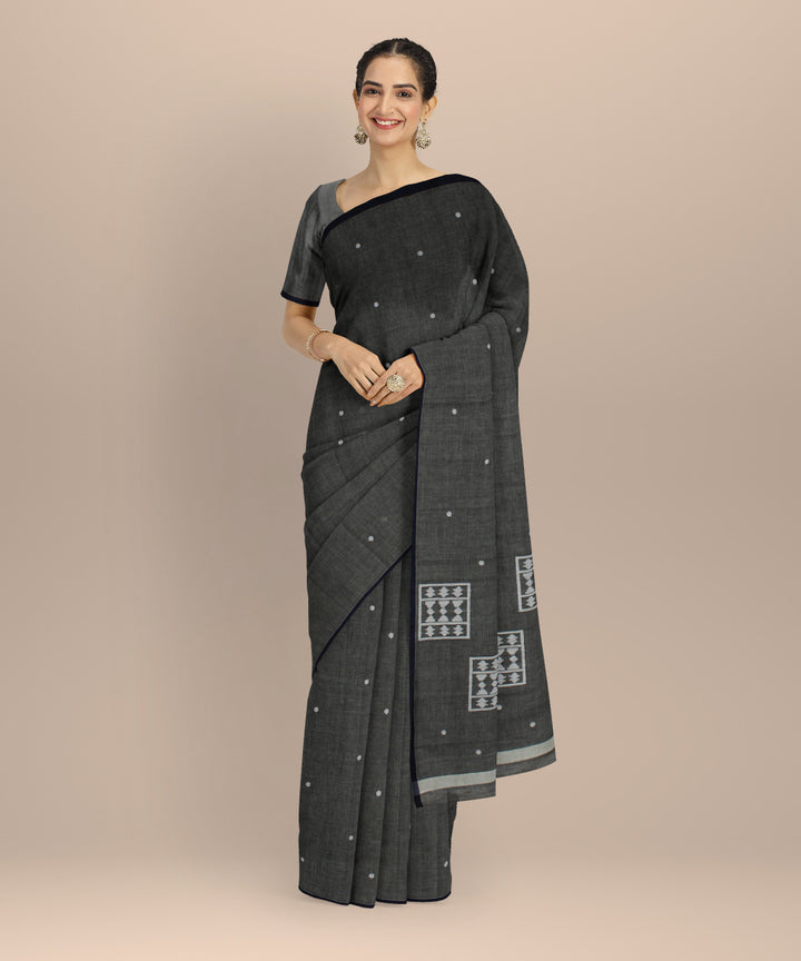 Grey white handwoven cotton jamdani saree