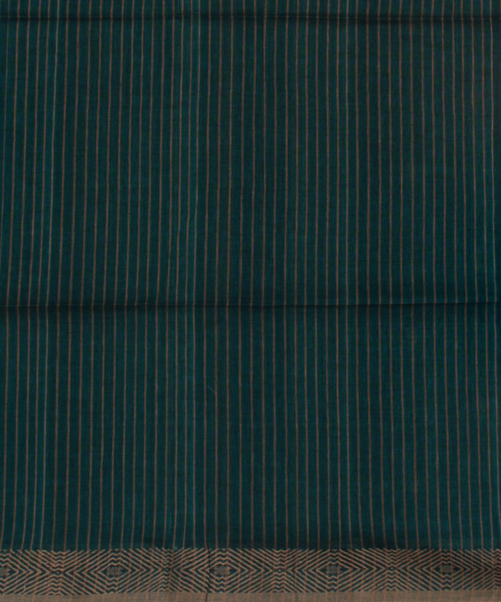 Dark green handwoven striped cotton jamdani saree