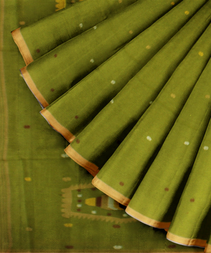 Light green multicolor buti handwoven cotton jamdani saree