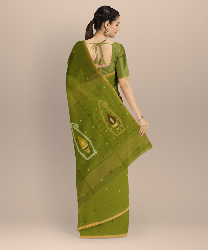 Light green multicolor buti handwoven cotton jamdani saree
