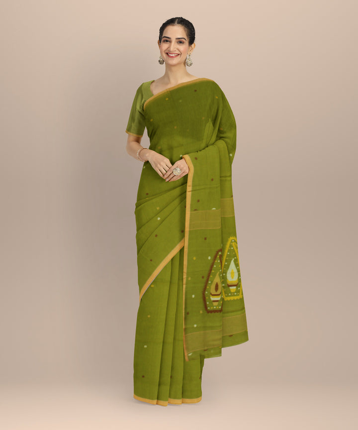 Light green multicolor buti handwoven cotton jamdani saree