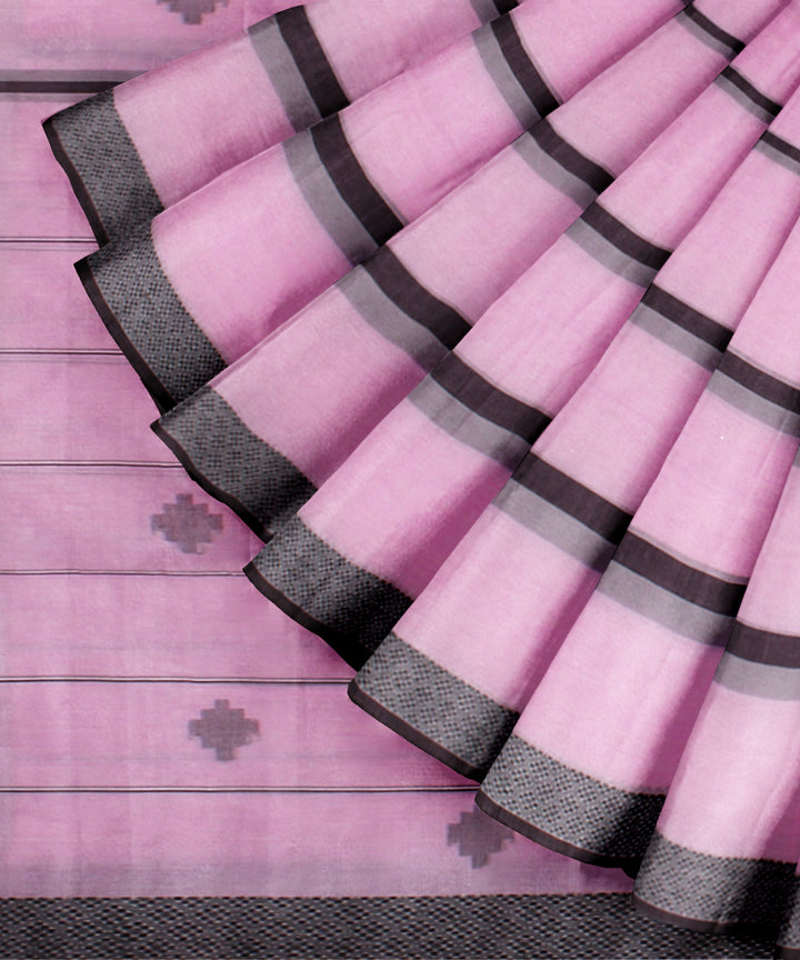 Pink black handwoven cotton jamdani saree
