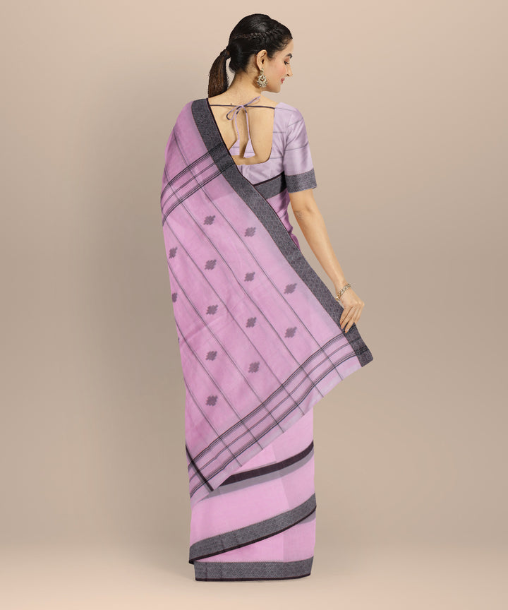 Pink black handwoven cotton jamdani saree