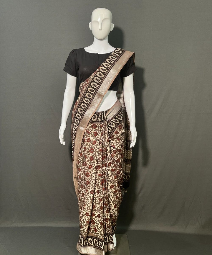 Ajrakh printed cotton linen multicolor saree