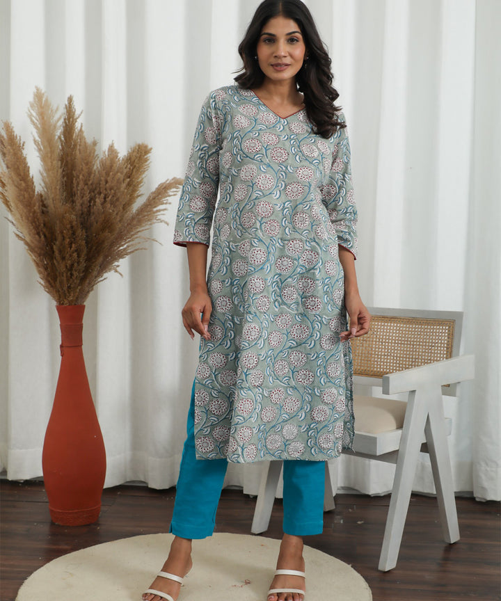 Daisy Chain Azofree Handblock Printed Pure Cotton Kurti