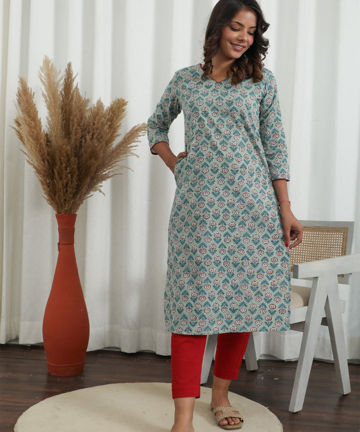 Petal Push Azofree Handblock Printed Pure Cotton Kurti