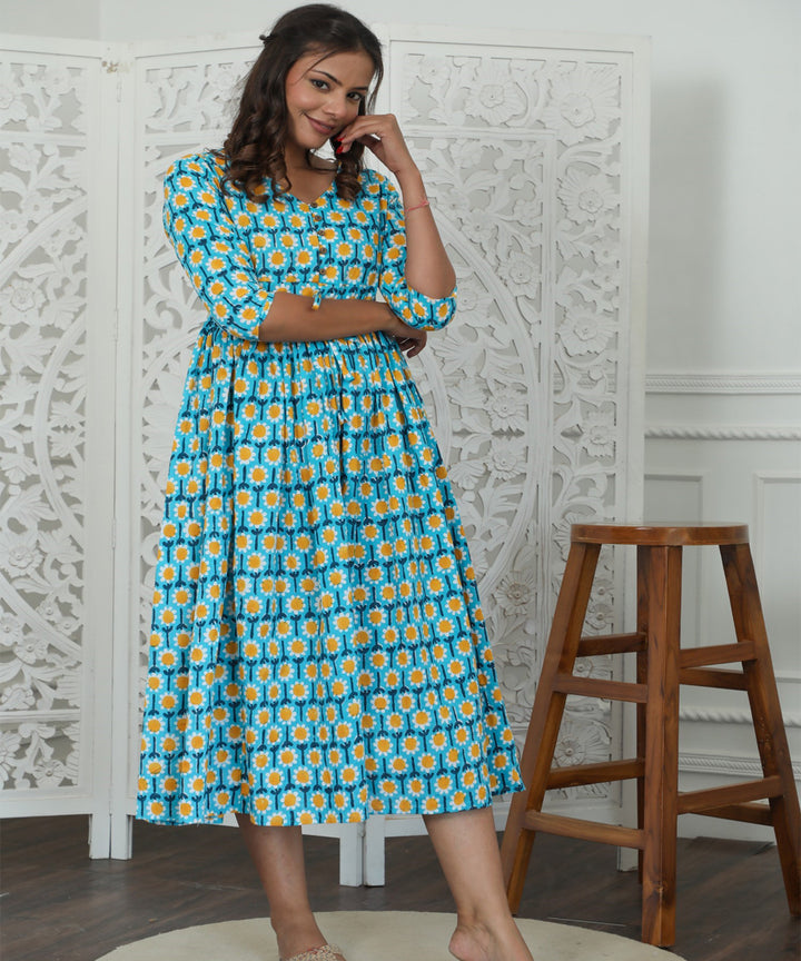 Elysian Azofree Handblock Printed Pure Cotton Dress