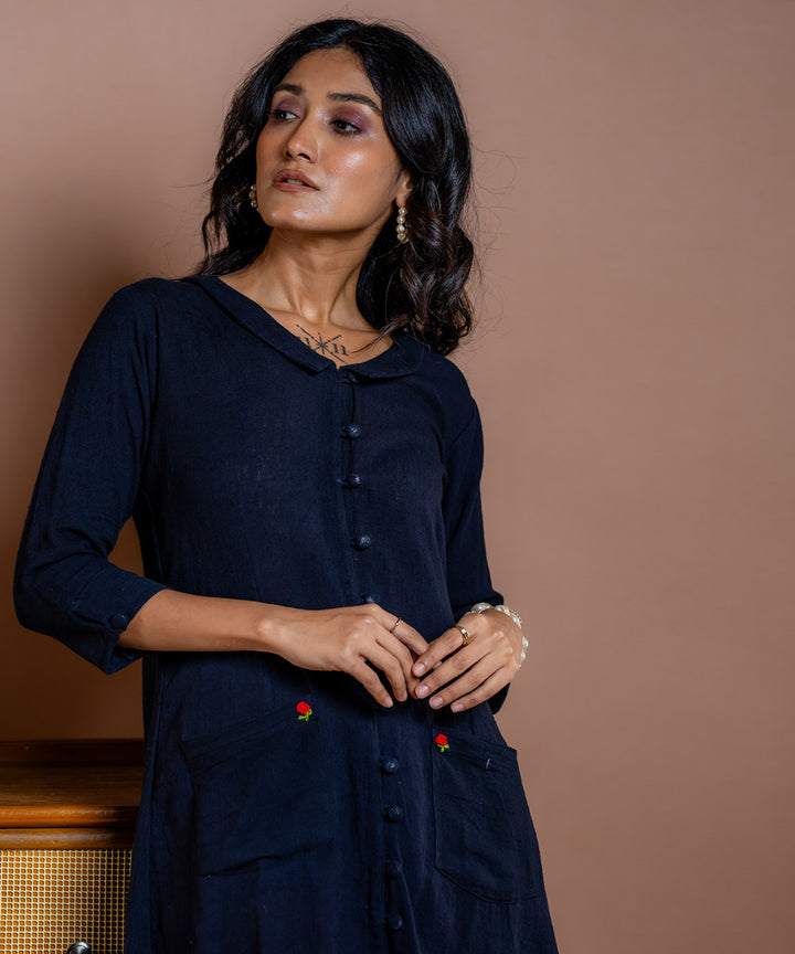 Noir embroidered black kala cotton dress