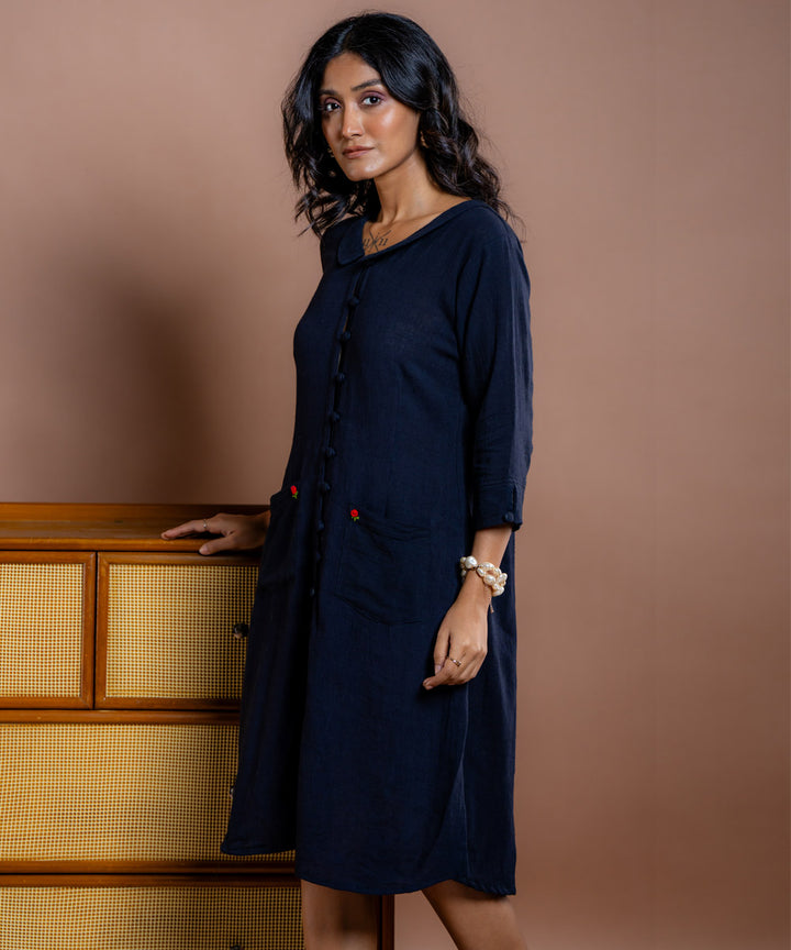 Noir embroidered black kala cotton dress