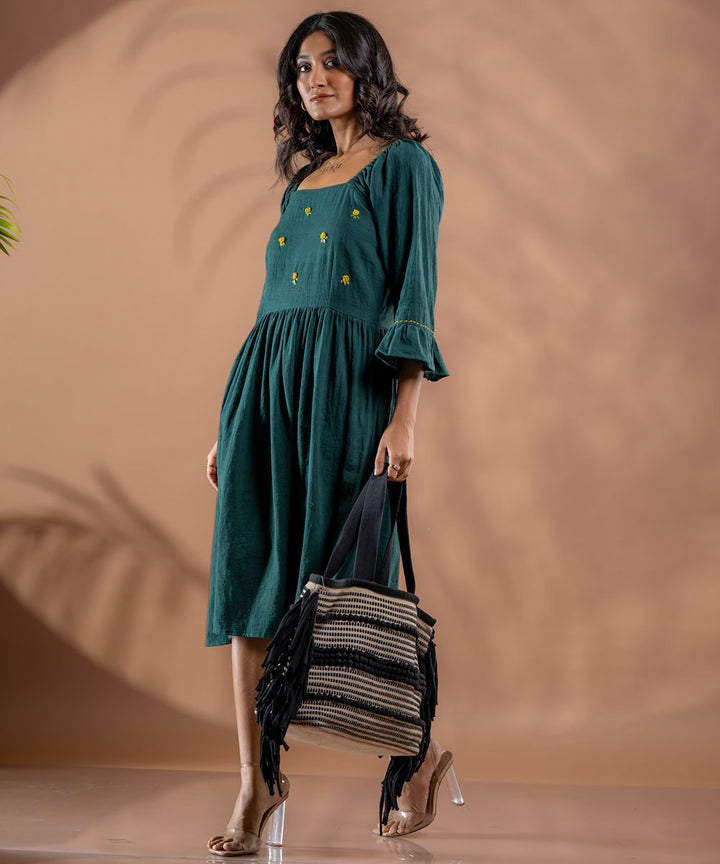 Ocean meadow embroidered kala cotton gathered dress