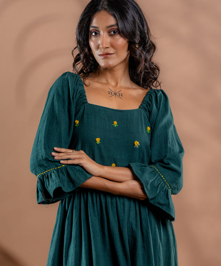 Ocean meadow embroidered kala cotton gathered dress