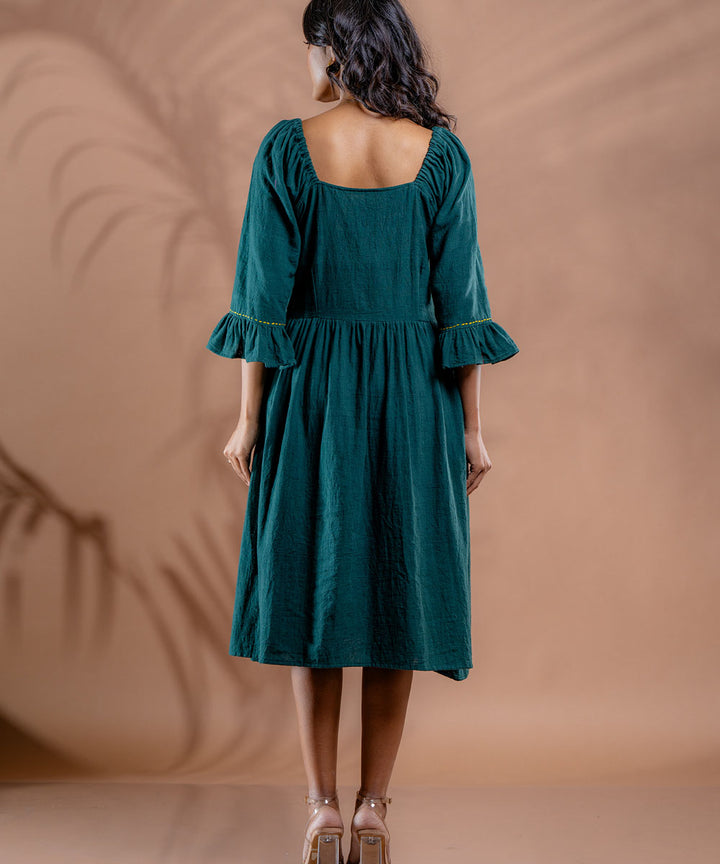 Ocean meadow embroidered kala cotton gathered dress