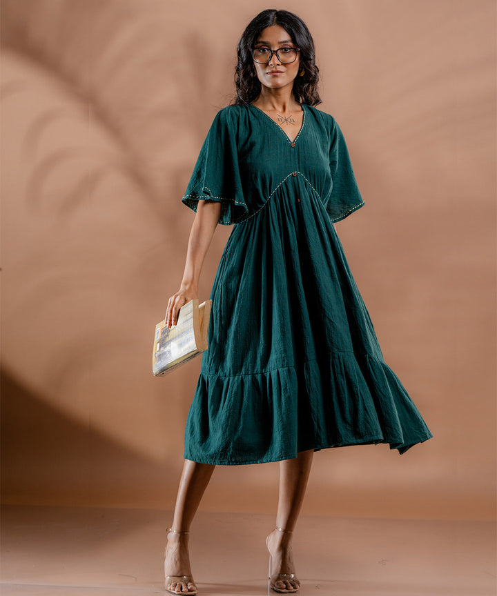 Ocean fern kantha tiered kala cotton dress