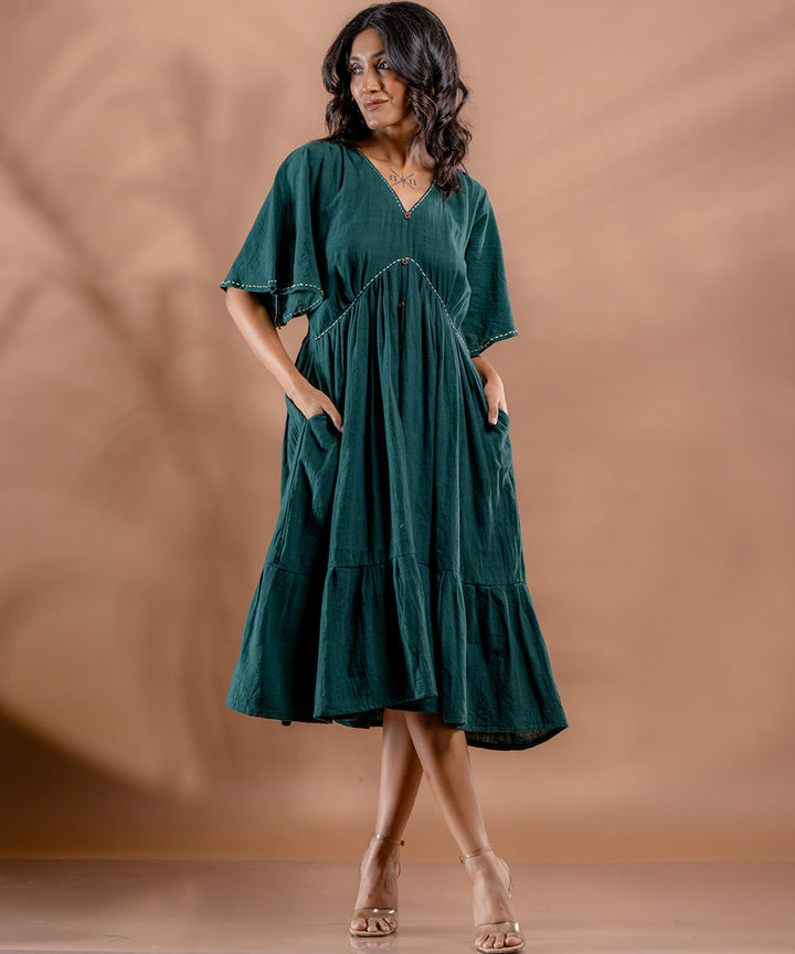 Ocean fern kantha tiered kala cotton dress