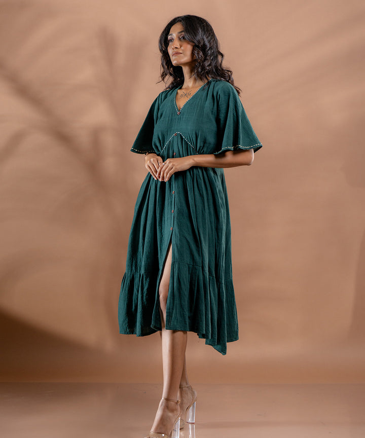 Ocean fern kantha tiered kala cotton dress