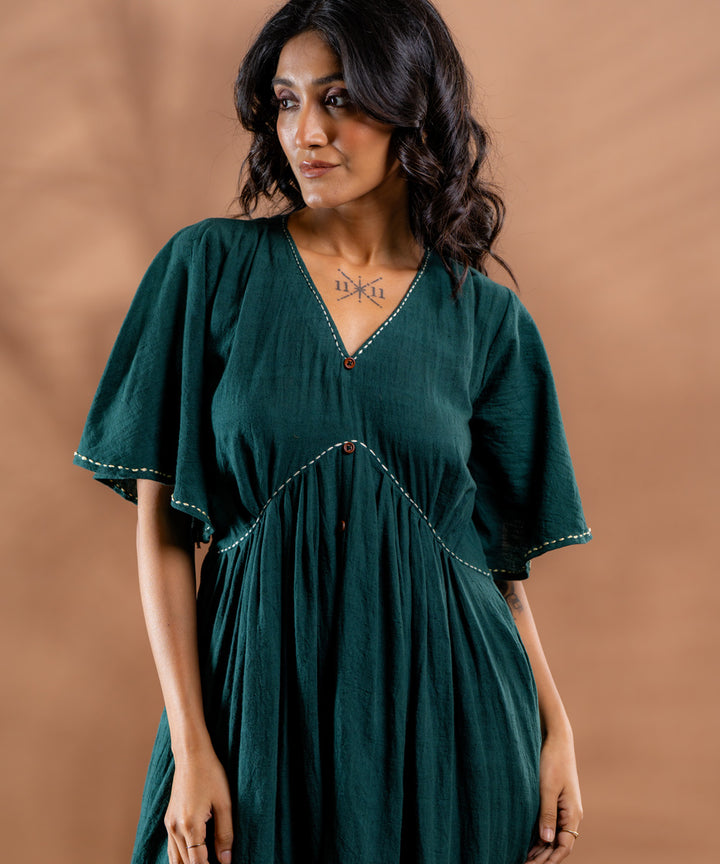 Ocean fern kantha tiered kala cotton dress