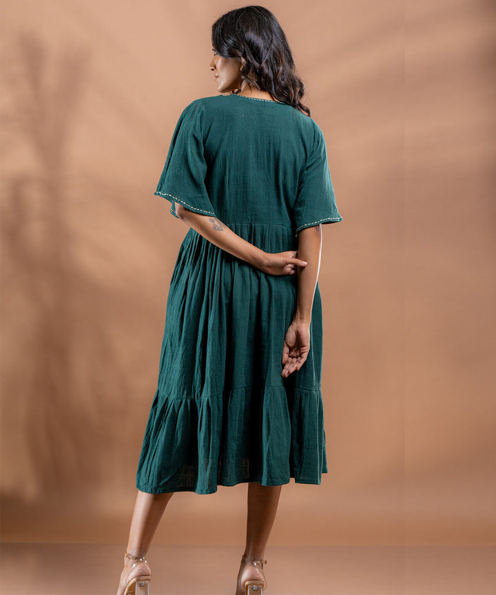 Ocean fern kantha tiered kala cotton dress