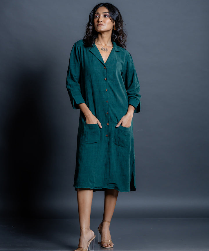 Teal whispers handwoven kala cotton shirt dress