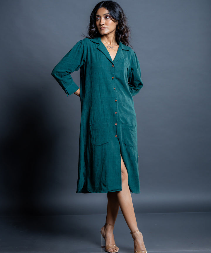 Teal whispers handwoven kala cotton shirt dress