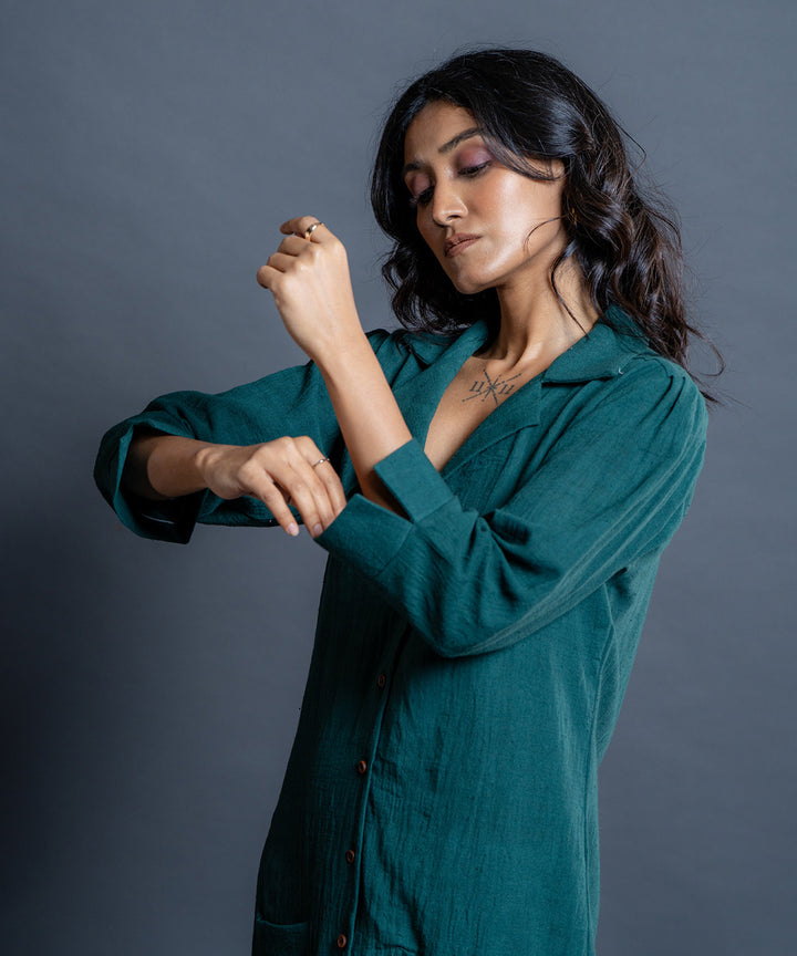 Teal whispers handwoven kala cotton shirt dress