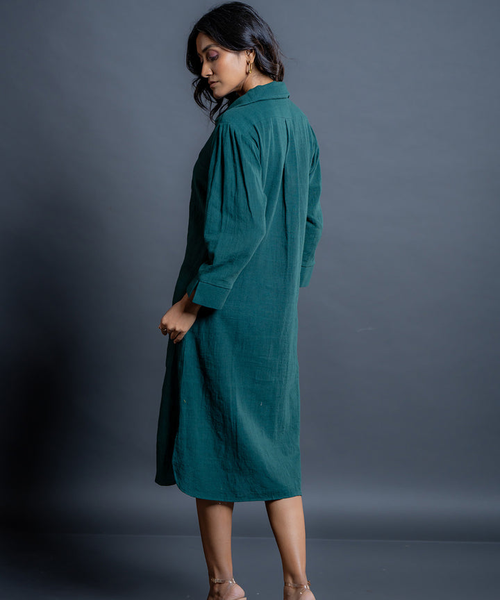 Teal whispers handwoven kala cotton shirt dress
