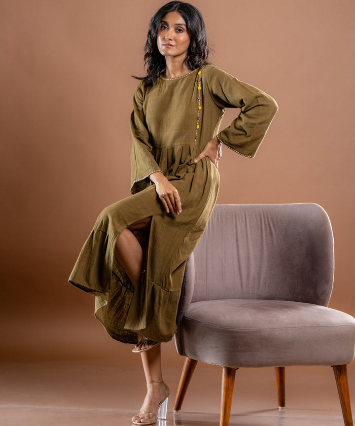 Aranya embroidered olive kala cotton dress
