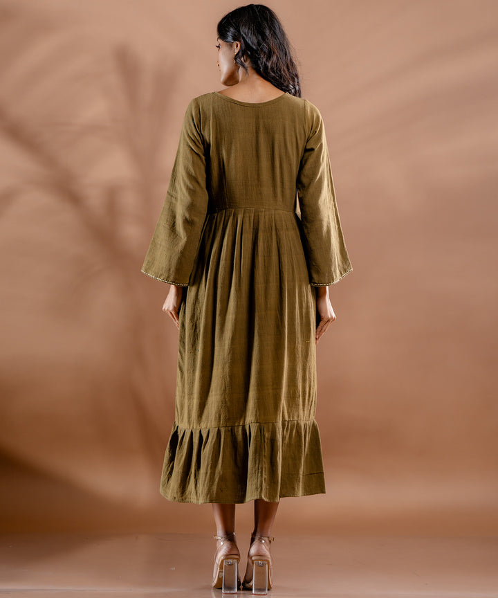 Aranya embroidered olive kala cotton dress
