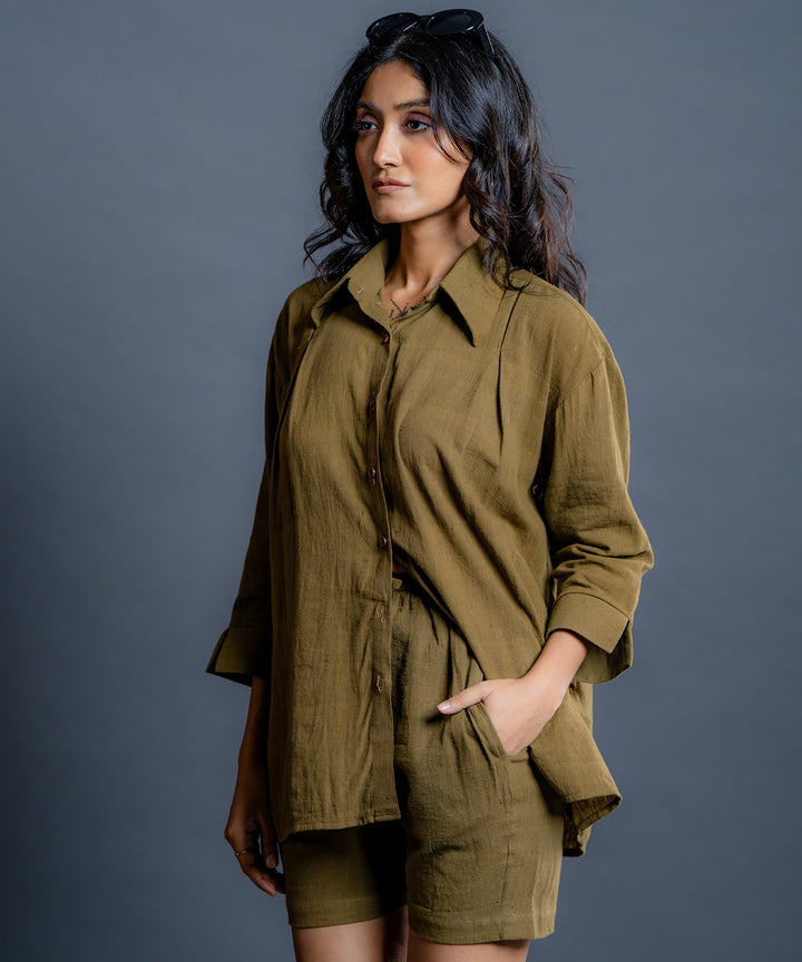 Saima olive handwoven kala cotton oversized shirt