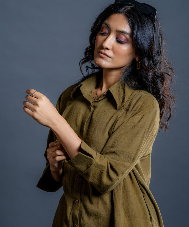 Saima olive handwoven kala cotton oversized shirt