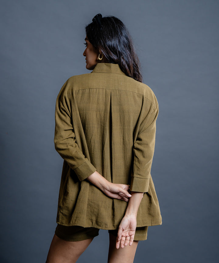 Saima olive handwoven kala cotton oversized shirt
